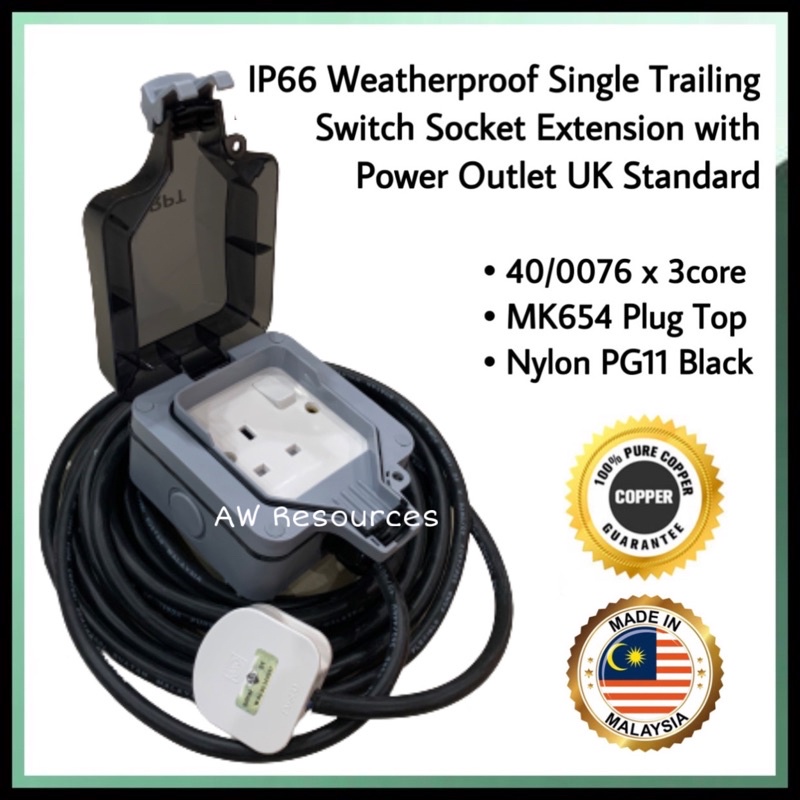 Ip66 Weatherproof Single Trailing Switch Socket Extension With Cover Power Outlet Uk Std 13a 250v Diy Outdoor Gardening Sho Malaysia