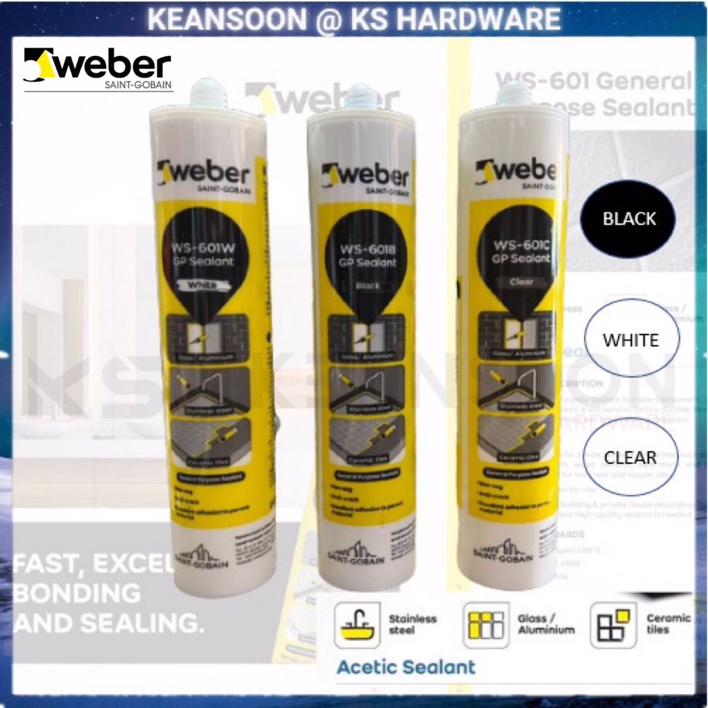 er General Purpose Sealant Silicone WS601 240ml Clear Black