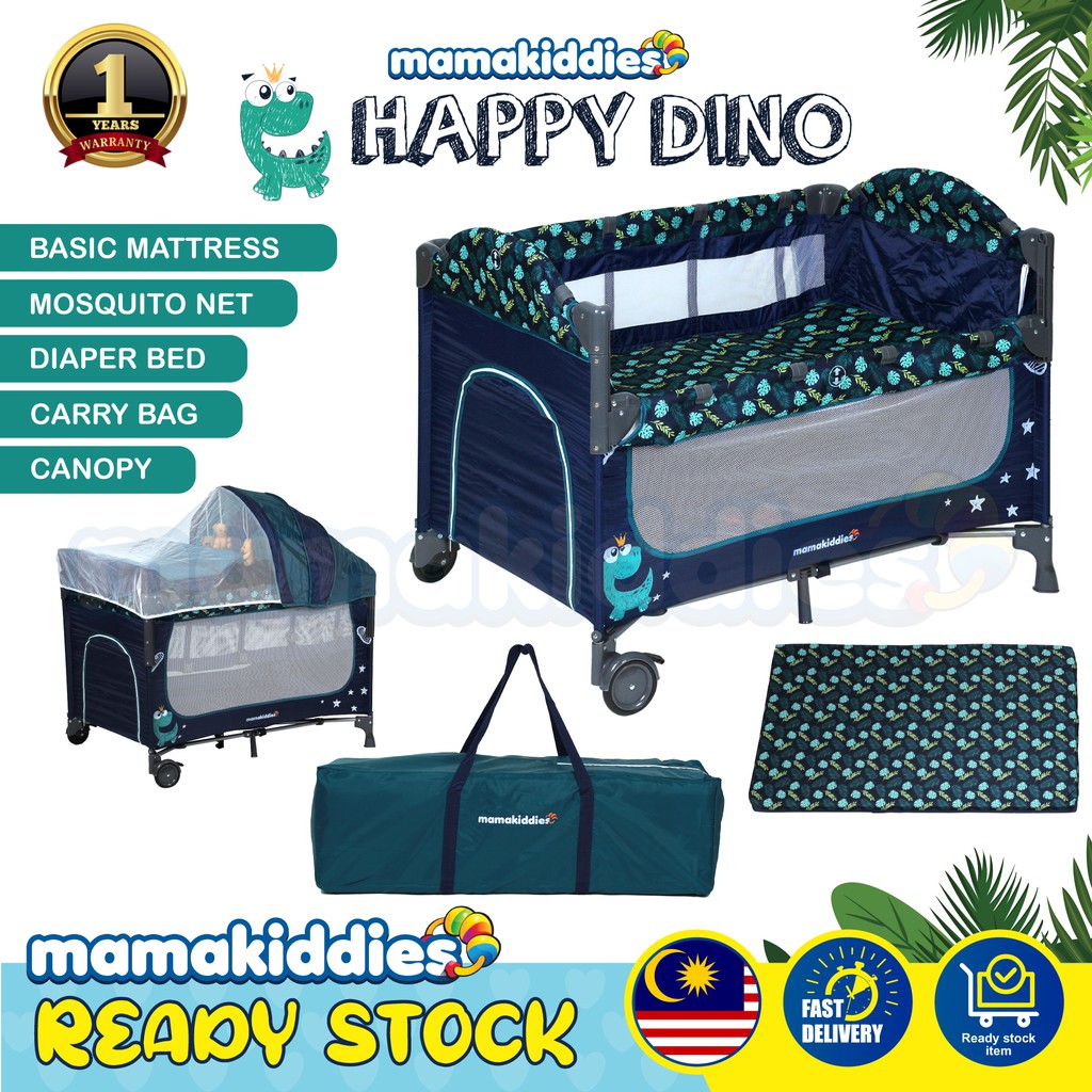 ★Rak Tilam Bayi ★ Baby Cot 2 Level Portable Baby Bed Playpen Travel Cot with Mosquito Net Side