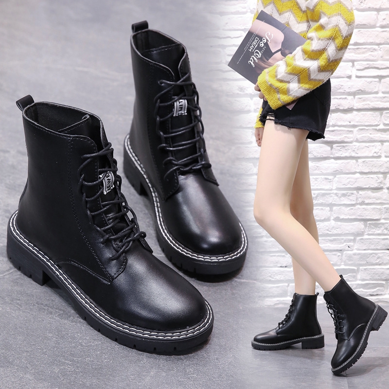 flat lace up biker boots