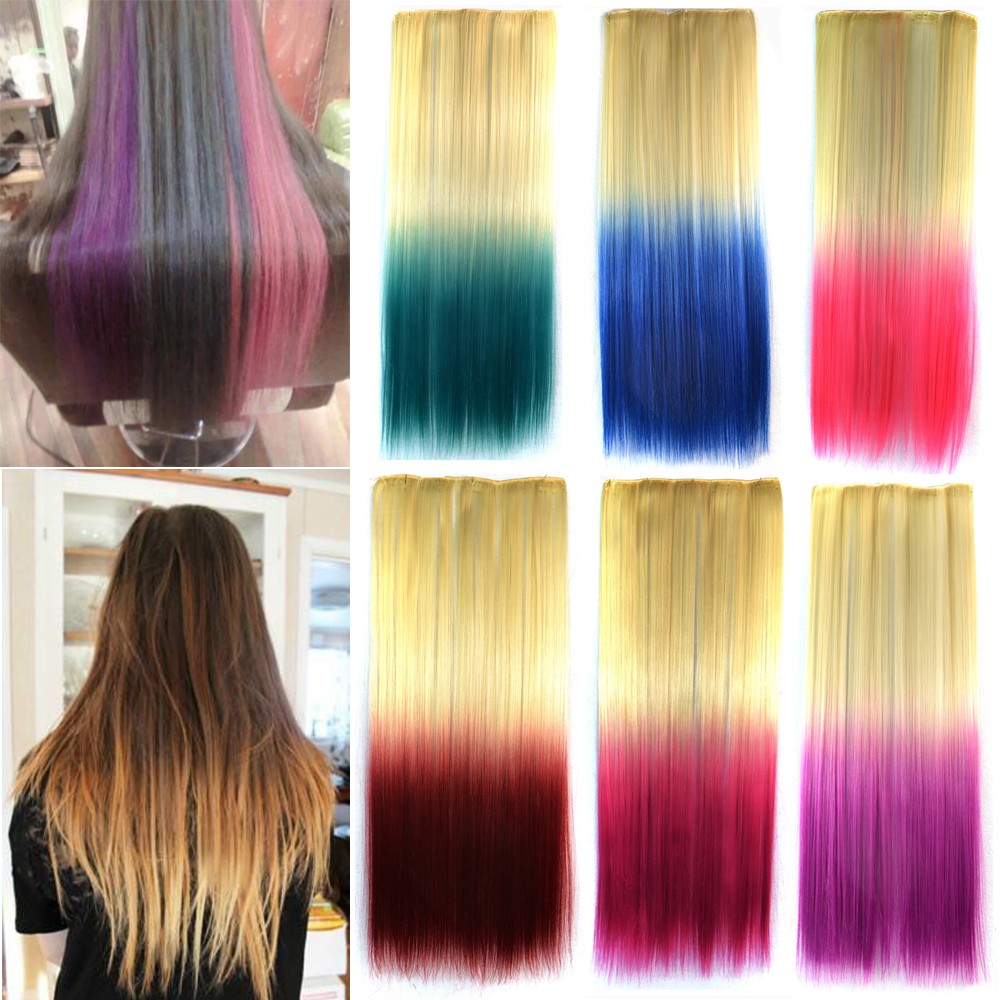Long Straight Hair Piece 2 Colour Gradient Ombre Dip Dye Clip In
