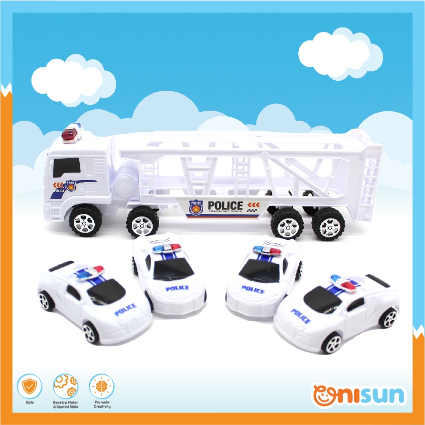 5 in 1 Kids Boy Police Double Decker Truck Trailer with Mini Police