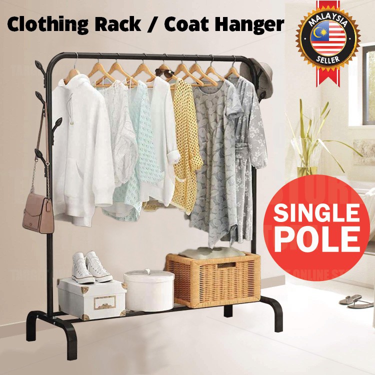 Single Pole Drying Rack Hanger Coat Floor Stand / Rak Baju Kasut Shopee Malaysia