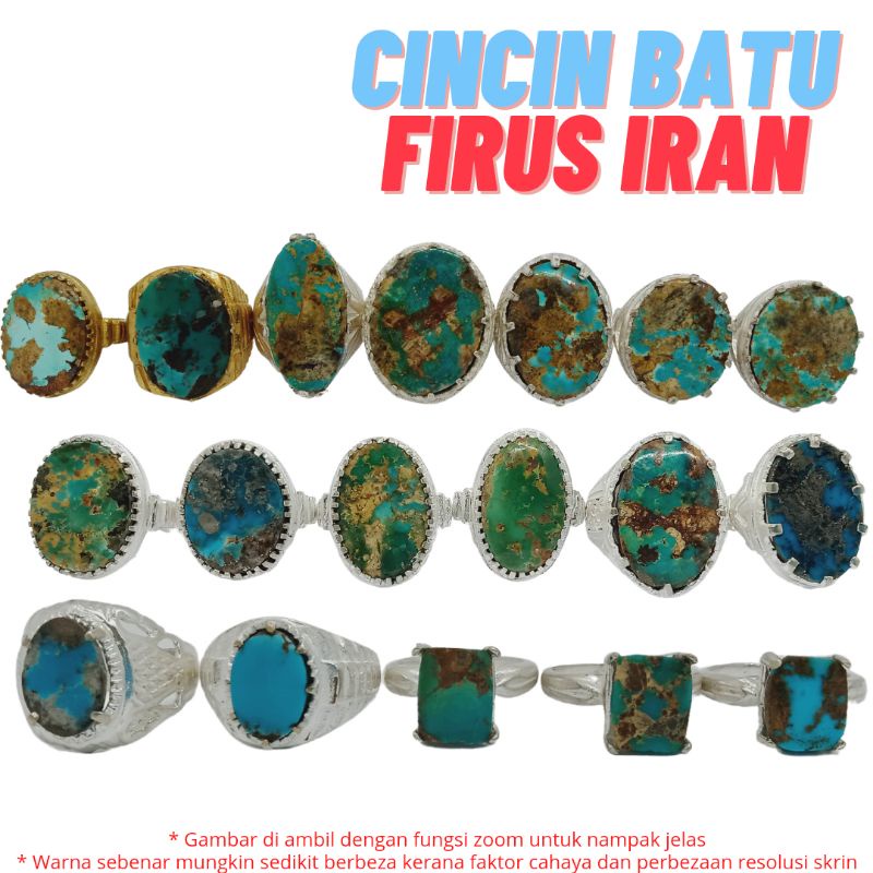 Cincin Batu Firus Iran / Batu Permata Feroz / Cincin Pirus / Sarung Cincin Alpaka Bukan Cincin Perak / Batu Permata Asli