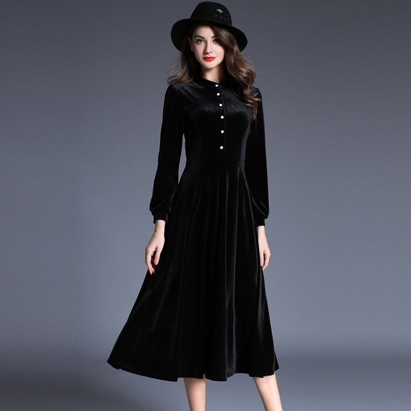 Women Black Velvet Dress Winter Dresses 2019 Maxi Long Party