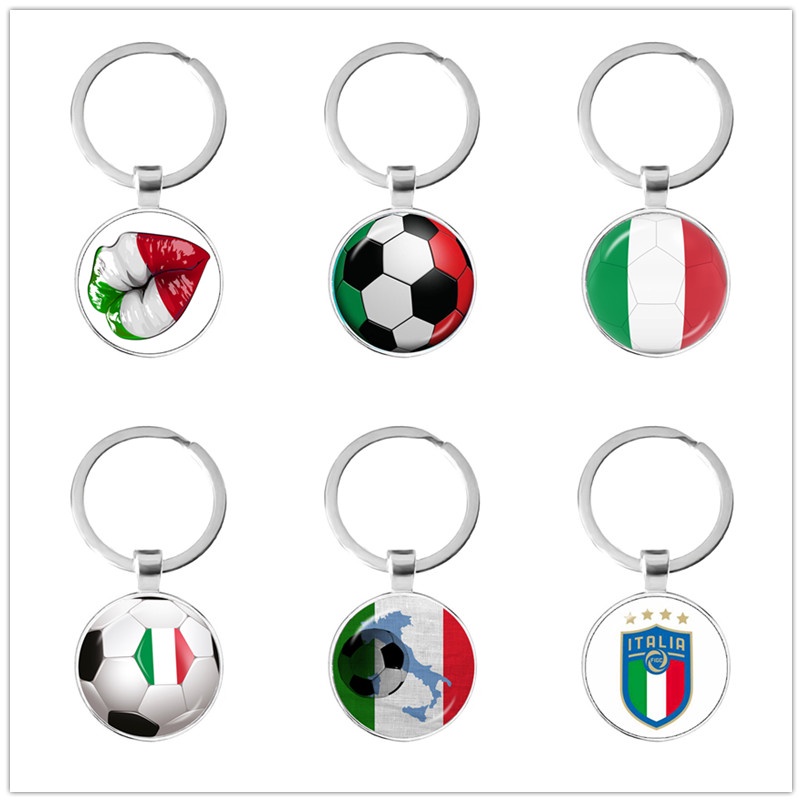 Italian Football Team Emblem Keychain Italy Flag and Football Logo Key Ring Jewelry European Football Funs Cool Men Gift