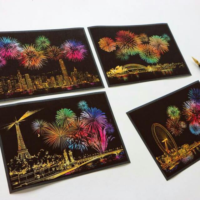 Scratch Art Paper DIY Night View Scratchboard for Adult and Kids C-pop Scratch Art Moscow Fireworks with Stylus/Black Brush,8.2''x11.4'' 