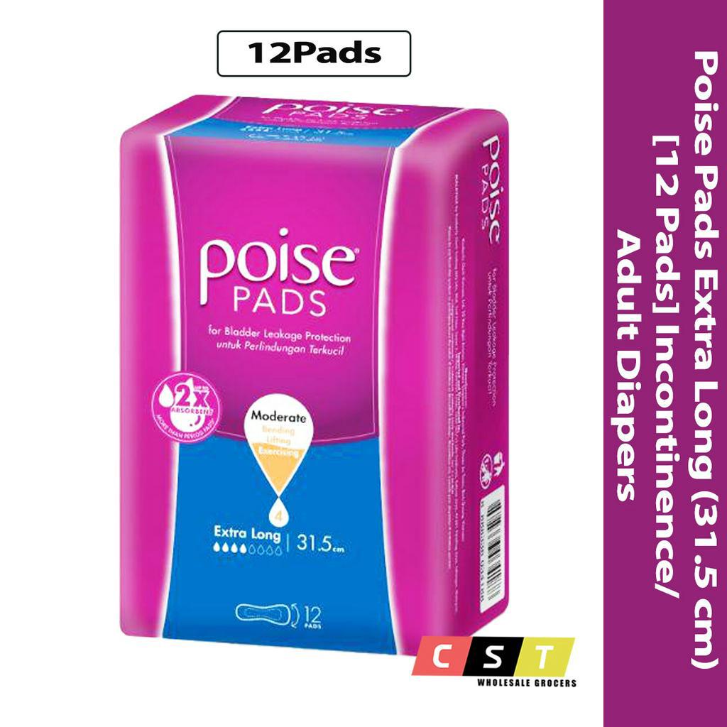 Poise Pads Extra Long (31.5cm) [12 Pads] Incontinence / Adult Diapers ...