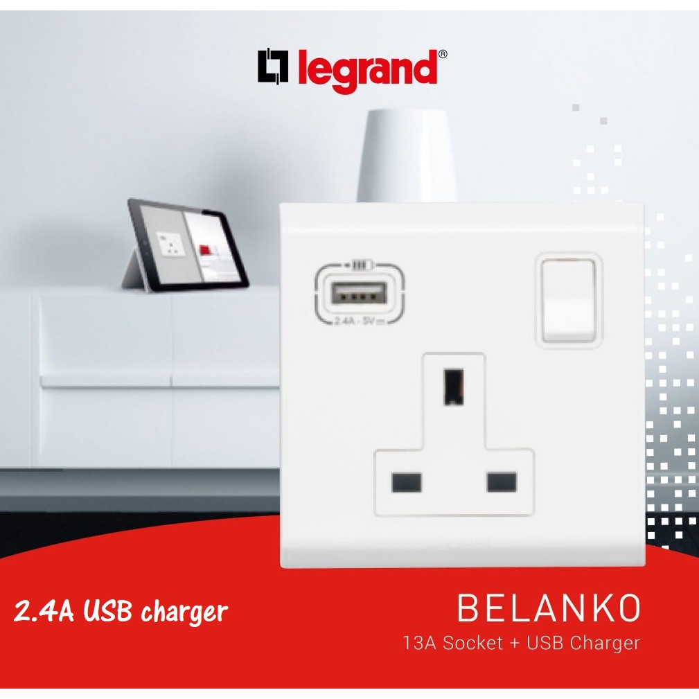 Legrand Belanko 13a Switch Socket Outlet With Usb Charger 2 4a Shopee Malaysia