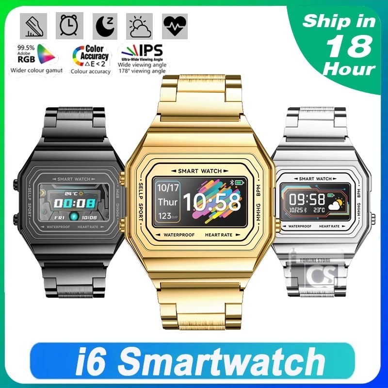 i6 Alway on Display Smart Watch Waterproof Sport Fitness Tracker Real-time Heart Rate Weather Watch Same G Shock Watch