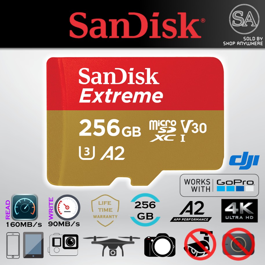 SanDisk Extreme 256GB Class 10 A2 160MB/s Micro SD Memory Card | Shopee ...