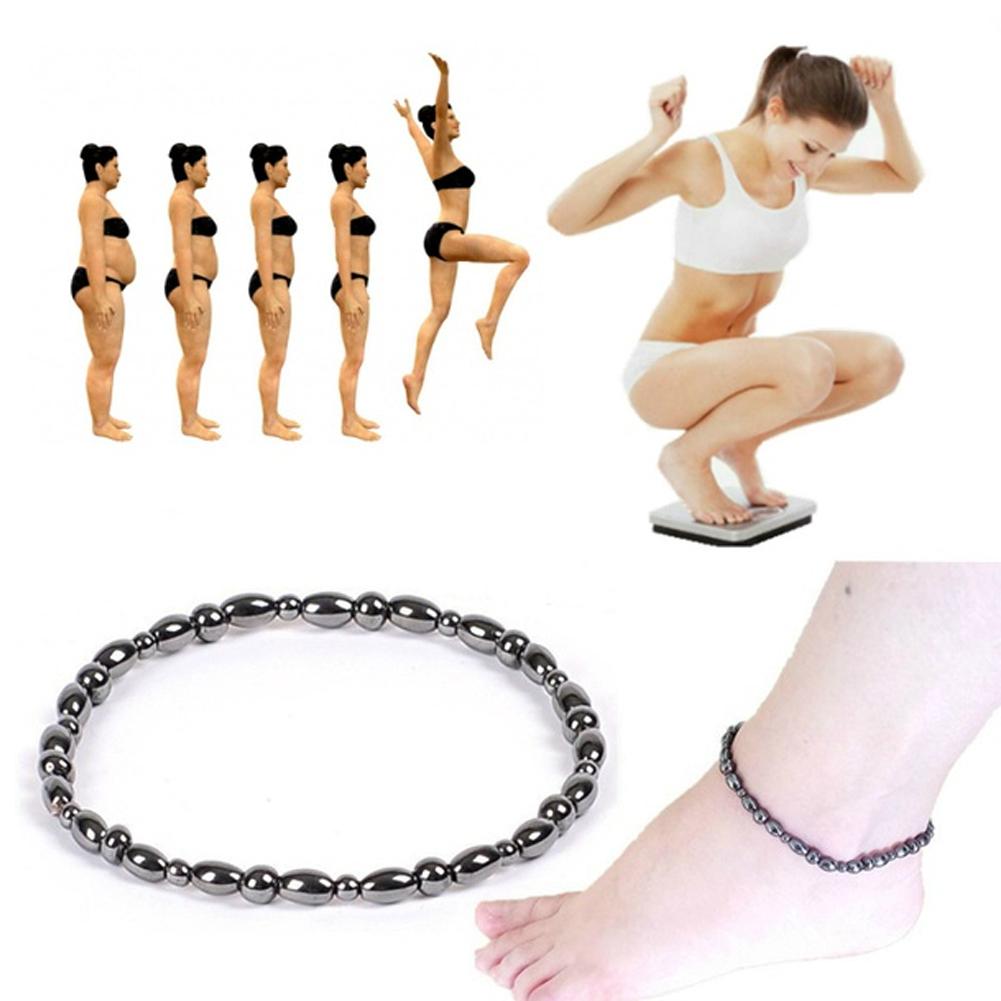 SALECG Unisex Women Men Fashion Magnetic Black Stone Weight Loss Anklets Natural Brazilian Black Stone Health Care A