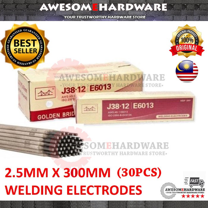 (30PCS) 12 2.5MM GOLDEN BRIDGE E6013 WELDING ROD 350MM WELDING