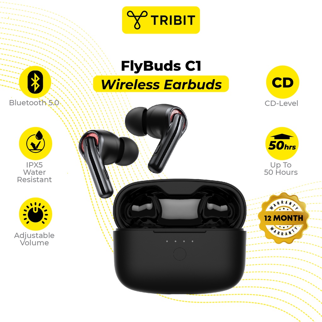 Tribit Flybuds C1 - Ultra Low-Latency Bluetooth 5.2, TWS Earbuds,aptx , CVC 8.0, 50H Playtime, Volume Control, Gaming