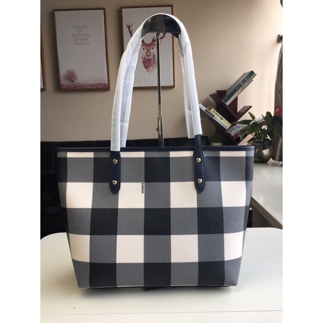 coach buffalo plaid tote