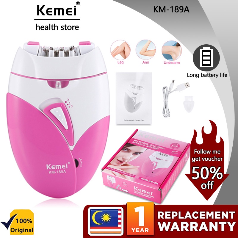 Kemei Km 189a Epilator Female Ladies Underarm Private Parts Rechargeable Hair Removal Machine 8989