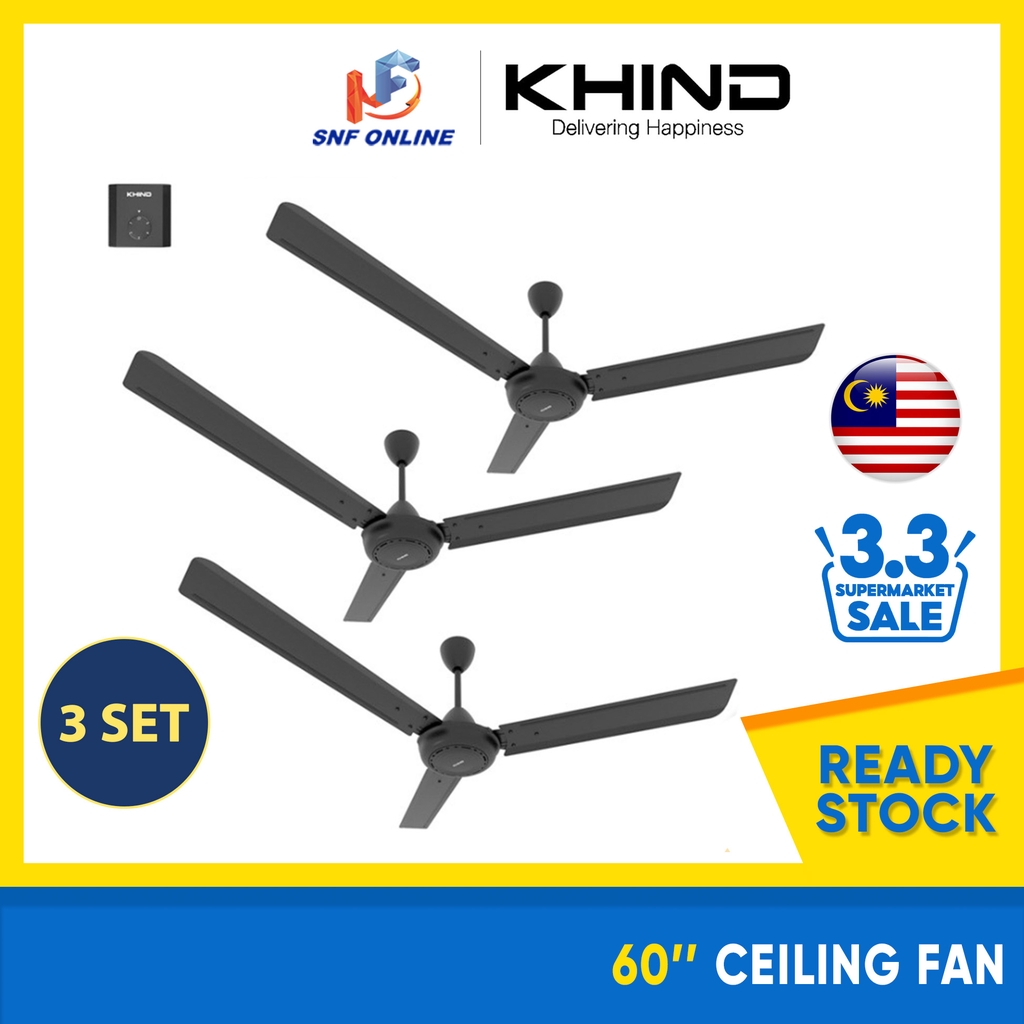 Khind Ceiling Fan 60 Black Kipas Syiling Cf615b 3set