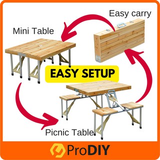 Wooden Picnic Table Foldable Meja  Lipat  With 4 Chairs 