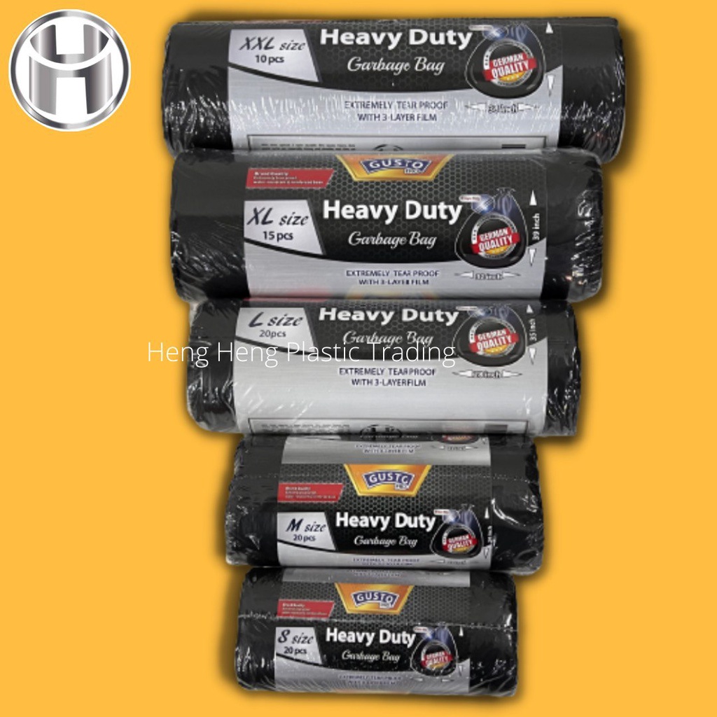 GUSTO HEAVY DUTY GARBAGE BAG plastik sampah tahan dan liat quality bagus tebal KITCHEN USE ECO