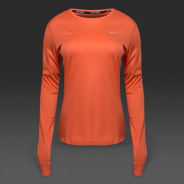 Sucio posterior Aparte 100% Authentic - Nike Dri-Fit Womens Miler Long Sleeve Running T-Shirt -  Orange | Shopee Malaysia
