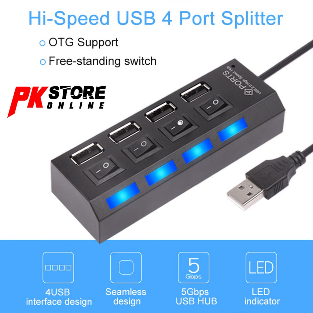 4 Ports Usb Hub Splitter Usb 20 Hub Led With 4 Onoff Swithches Shopee Malaysia 