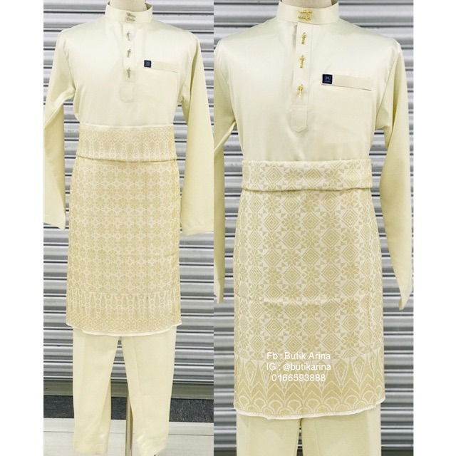  Baju  Melayu  Moden  Slim Fit Light  Cream Pale Yellow  Kuning 