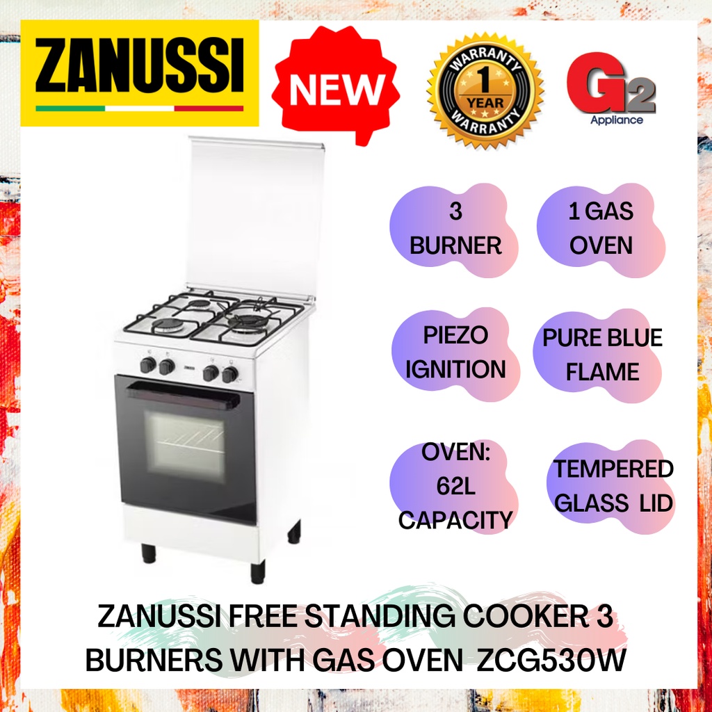 ZANUSSI (Send By Lorry+Authorised Dealer)FREE STANDING COOKER 3 BURNERS WITH GAS OVEN ZCG530W - ZANUSSI WARRANTY