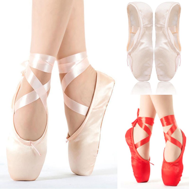 Women Girls Satin Canvas Dance Shoe Professional Ballet Pointe Round Toe Shoes