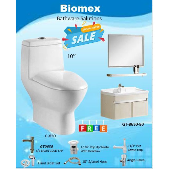 Zella C630 10'' STrap 1 Piece Washdown Water Closet C/w 800mm