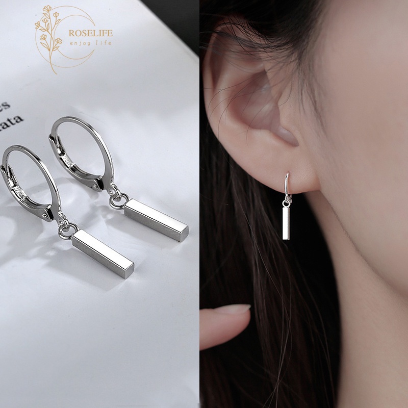 Roselife Streetwear Unisex Silver Geometric Strip Hoop Earrings Chic Fashion Ear Jewelry 1pair