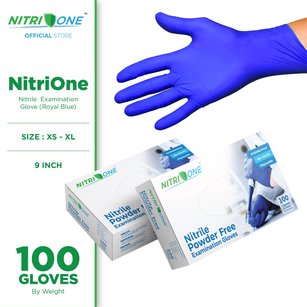 NitriOne Medical Nitrile Royal Blue Examination Gloves Powder Free (9
