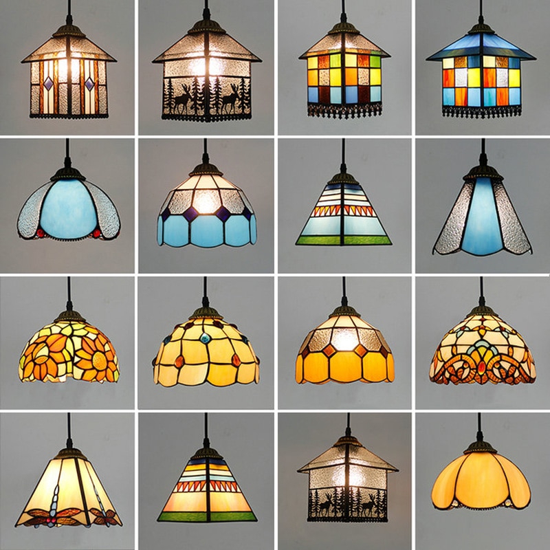 Mediterranean Style Moroccan Lamp Stained Glass Shade AC110V-220V Mosaic LED Pendant Lights for Hallway Aisle Corridor