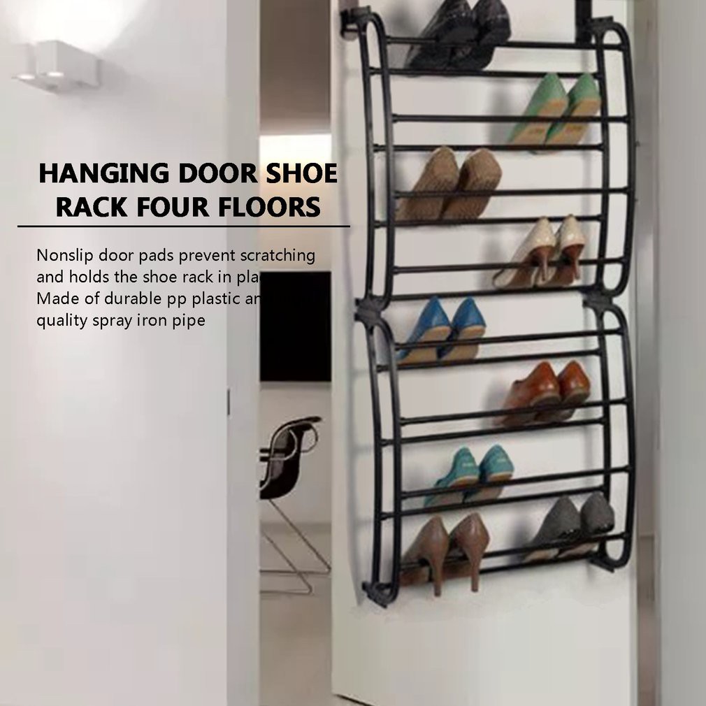 4 Layers 12 Pairs Of Shoe Rack Over The Door Hanging Shoe Organizer Holder Shopee Malaysia