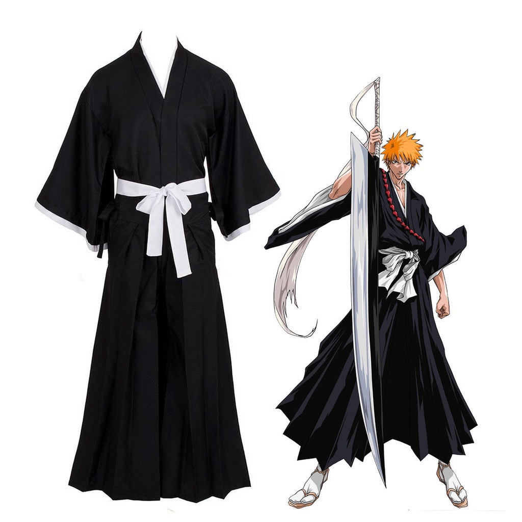 Yukata hakama Cloak bleach Kurosaki Ichigo Costume Halloween Cosplay ...