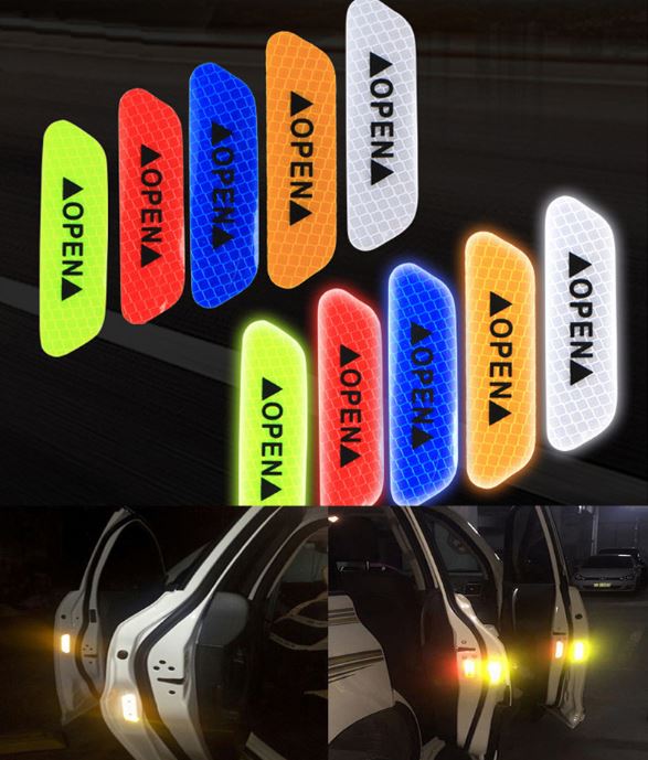 Universal Car Door Trunk Boot OPEN Safety Anti Accident Crash Warning Night Reflective 3M Sticker (4pcs)