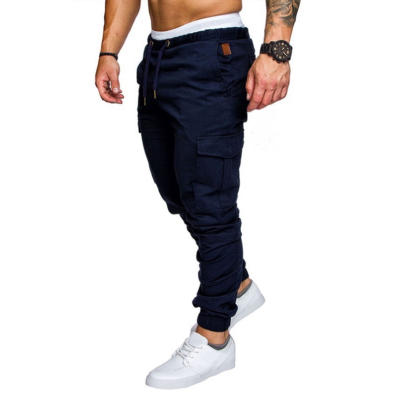 side pockets elastic cuffed casual jogger pants