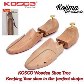 KOSCO Premium Wooden Shoe Trees Twin Tube Adjustable Pine Wood Shoe Tree and Free Gift Wood Shoe Horn