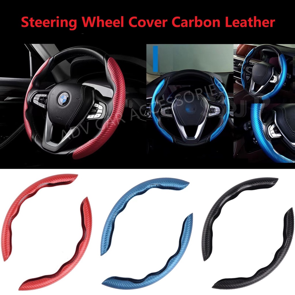 Kereta Carbon Fiber Leather Steering Wheel Cover Stereng Cover For