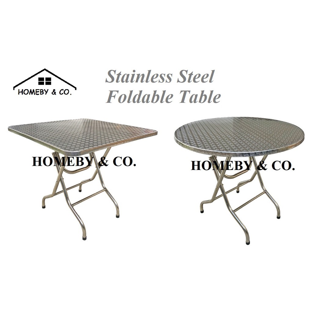 HOMEBY Square Round Stainless  Steel  Foldable Table 