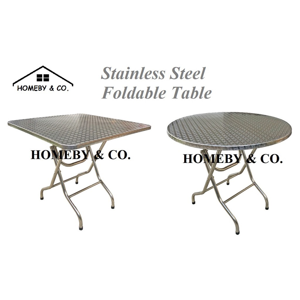 HOMEBY Square Round Stainless Steel Foldable Table HOMEBY Square Round Stainless Steel Foldable Table