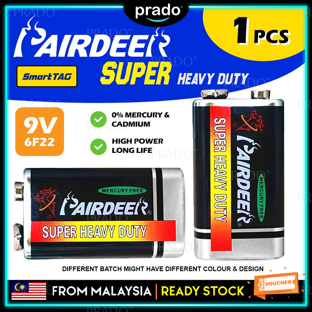 PRADO 9V 6F22 High Power Long Life Battery Heavy Duty Super Energy for SmartTAG/Walkie Talkie