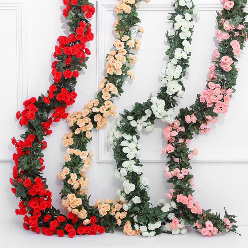 2.3 M Roses vines Artificial flowers silk roses fake vines garlands for Wedding Party Birthday Home Garden Decoration Wedding Wall Wreath