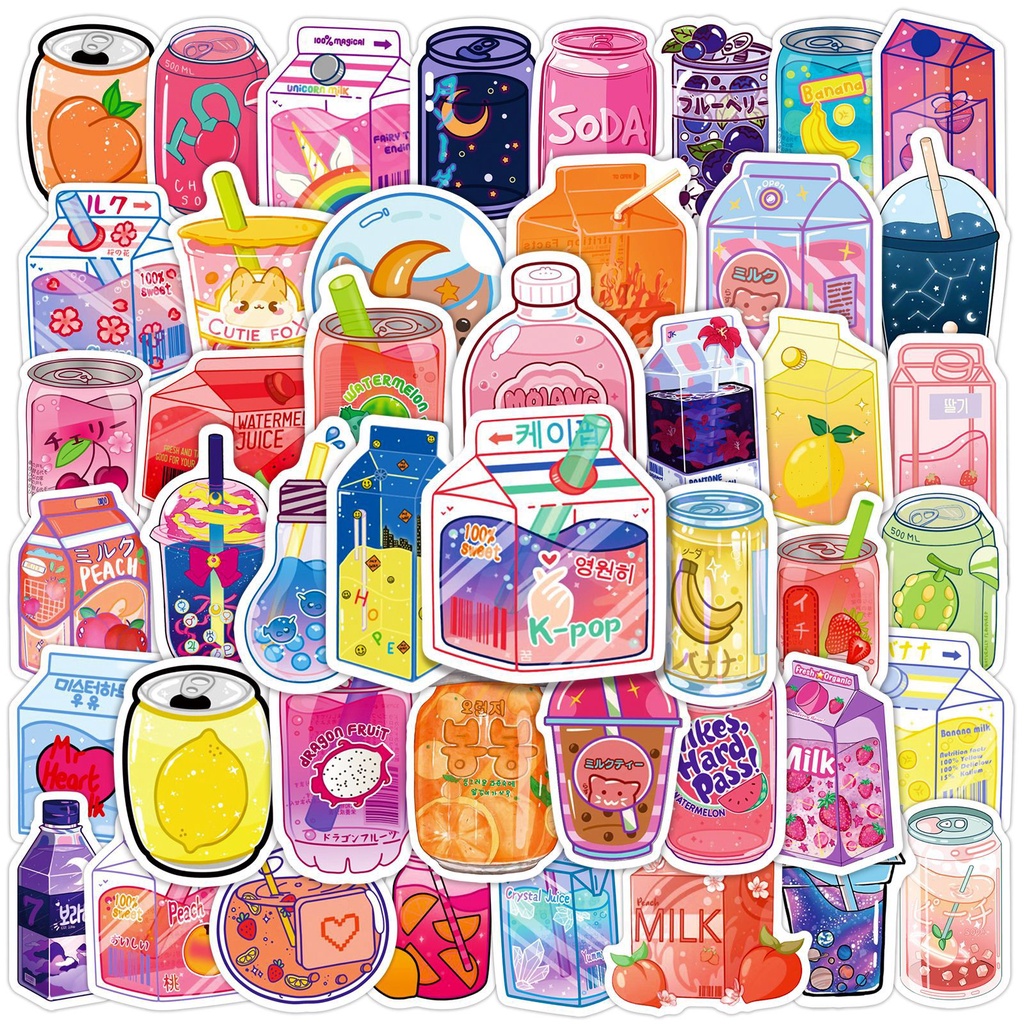 52pcs Pearl Milk Tea Milk Drink Graffiti Stickers Flavor Trolley Suitcase Cartoon Waterproof 3168