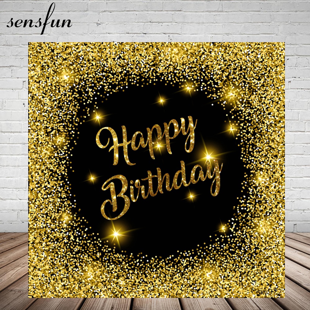 Sparkly Gold Glittler Black Happy Birthday Party Backdrop Shiny Photography Backgrounds For Photo Studio Shopee Malaysia