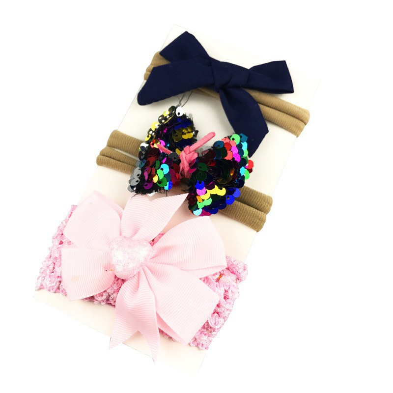 3 Pcs Elastic Girls Bow Headband Set Fashion Flower Soft Hair