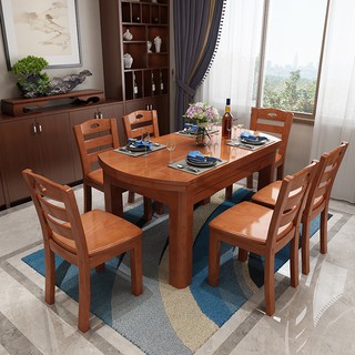 Kombinasi meja  makan dan kerusi kayu pepejal moden meja  