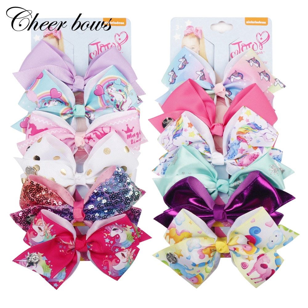 6pcscard 55 jojo siwa large unicorn print hair bows rainbow ribbon