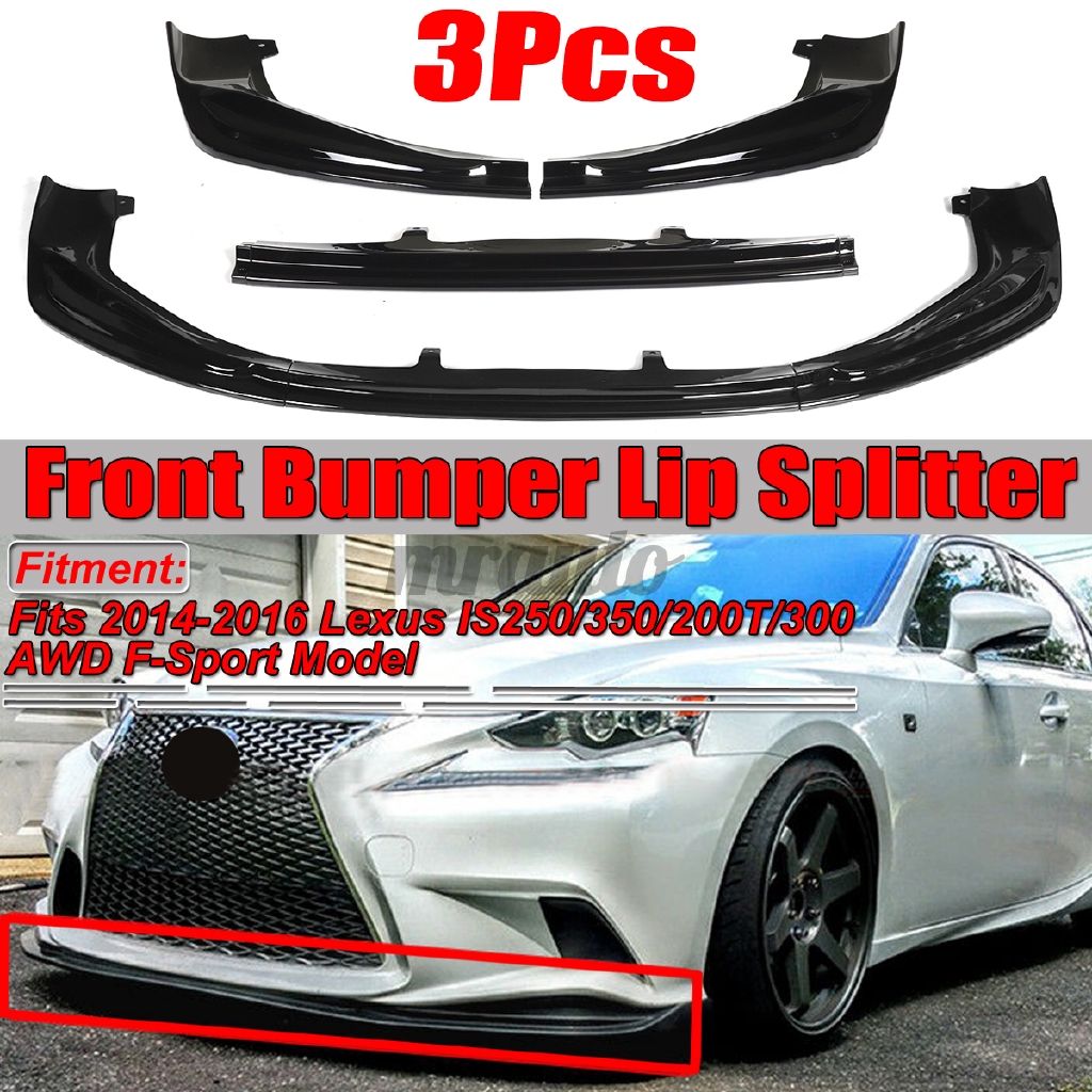 3Pcs Matte Black Front Bumper Lip Splitter Chin Spoiler Wing Body Kit Compatible with Lexus IS350 IS250 F-Sport 14-16 