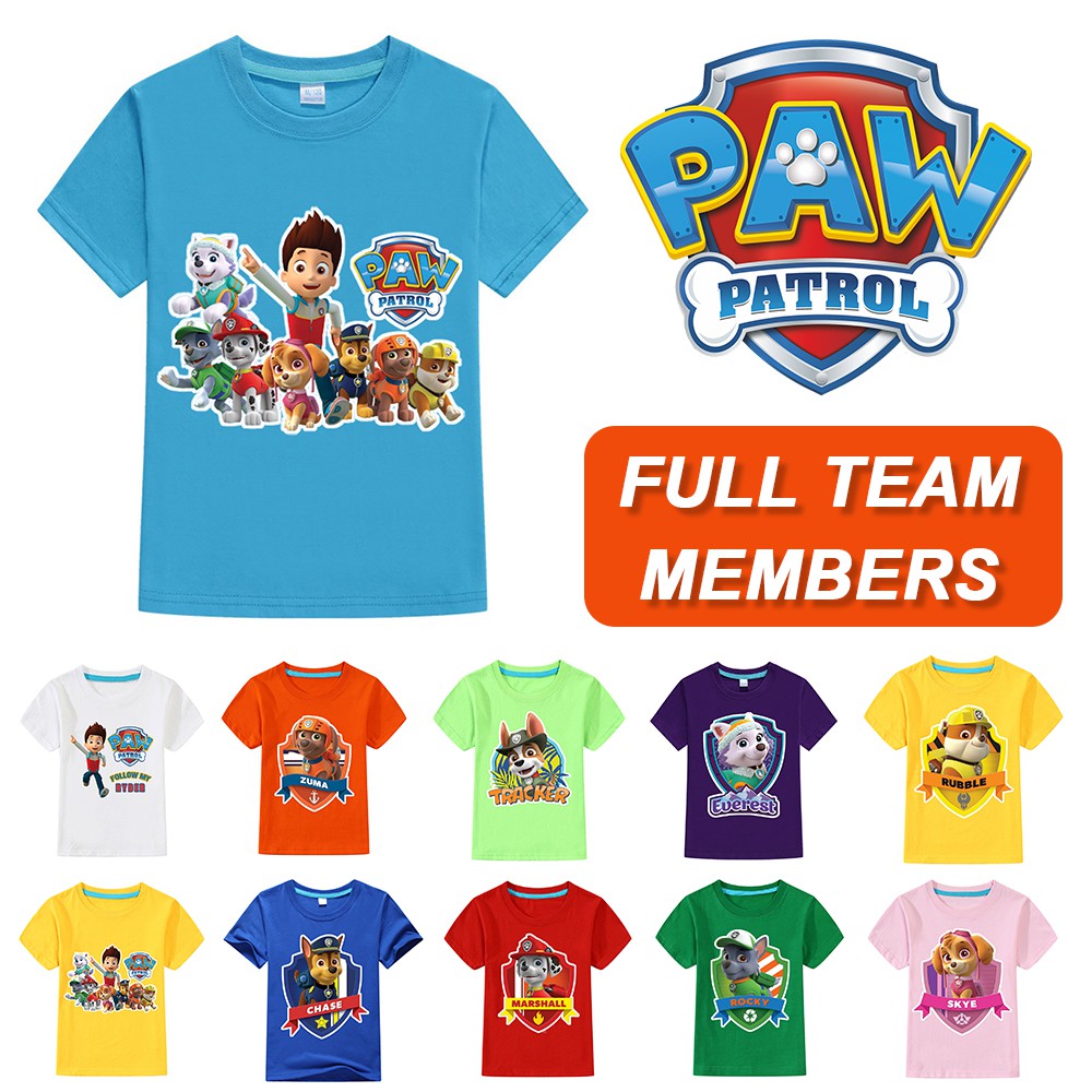 【Ready Stock】Paw Patrol Shirt Family Baby Boys Girls T-Shirt Organic Cotton Short Sleeve Kids Tee Shirt Summer Clothes Cartoon Costume Clothing