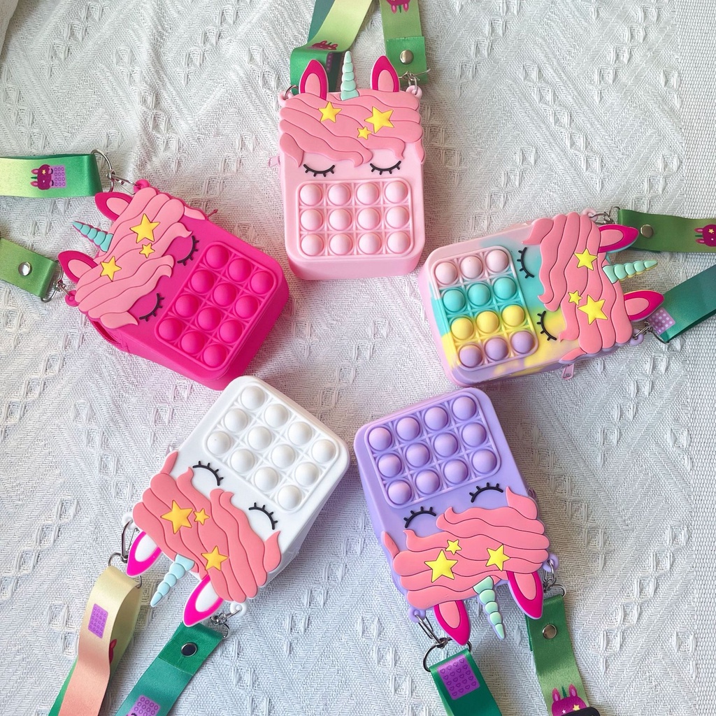 Pop It Bag Fidget Bubble Stress Relief Toy Colourful Rainbow Coin Purse